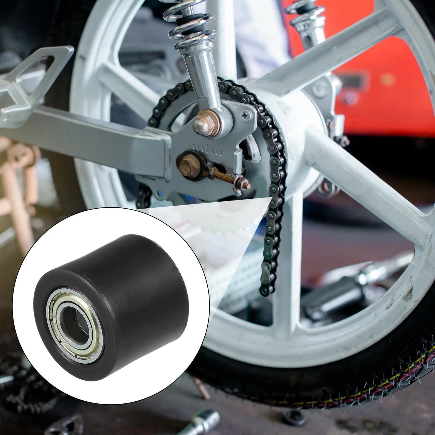 10mm Drive Chain Pulley Roller Slider Tensioner Wheel Guide for Motorcycle Black