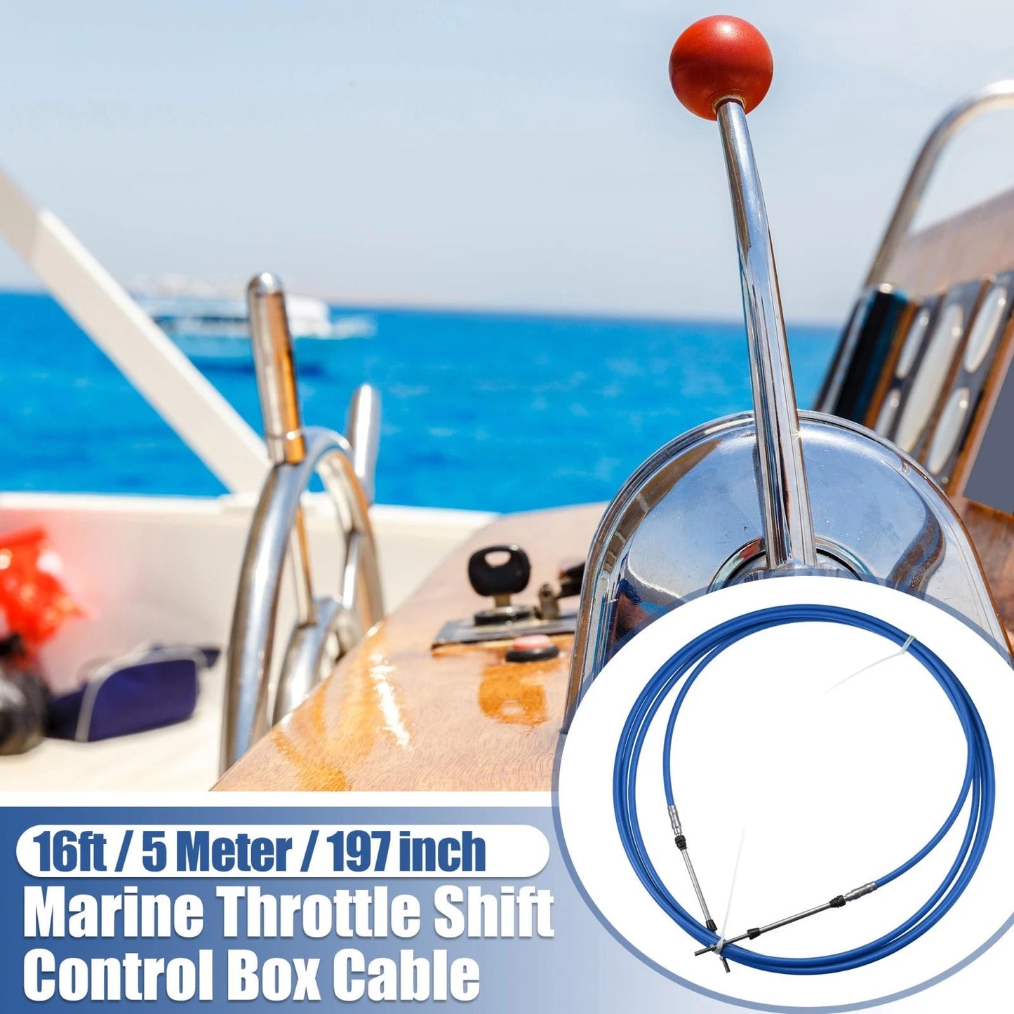 2 x 16ft 197-Inch Marine Type Shift Remote Control Box Cable for Yamaha Blue