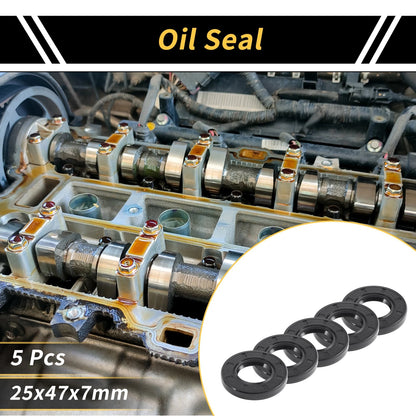 Oil Seal 25x47x7mm NBR Rotary Shaft Seal 5 pcs for Vehicle