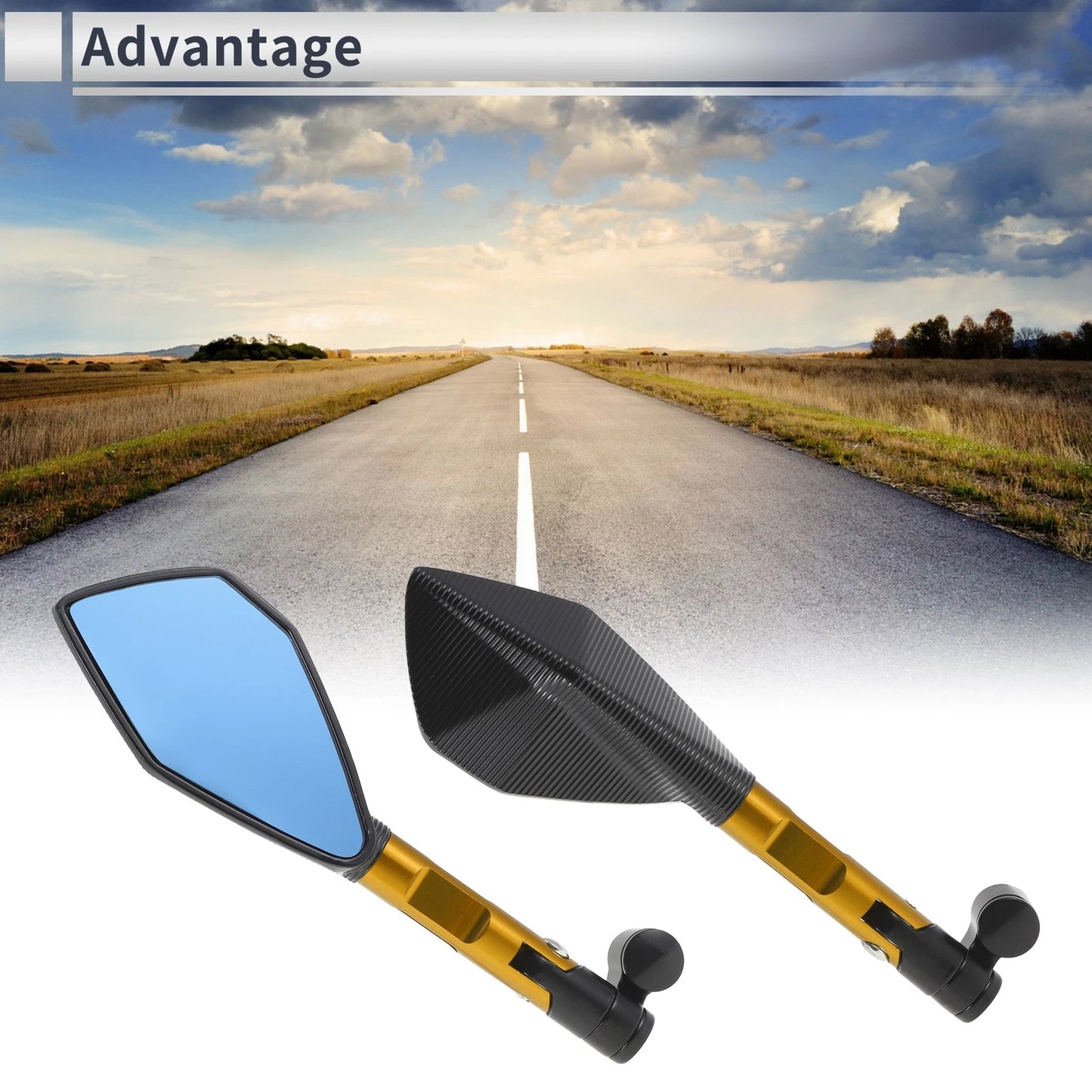 M8/M10 Motorcycle Rear View Mirrors Black Gold Tone Aluminum Alloy for Universal