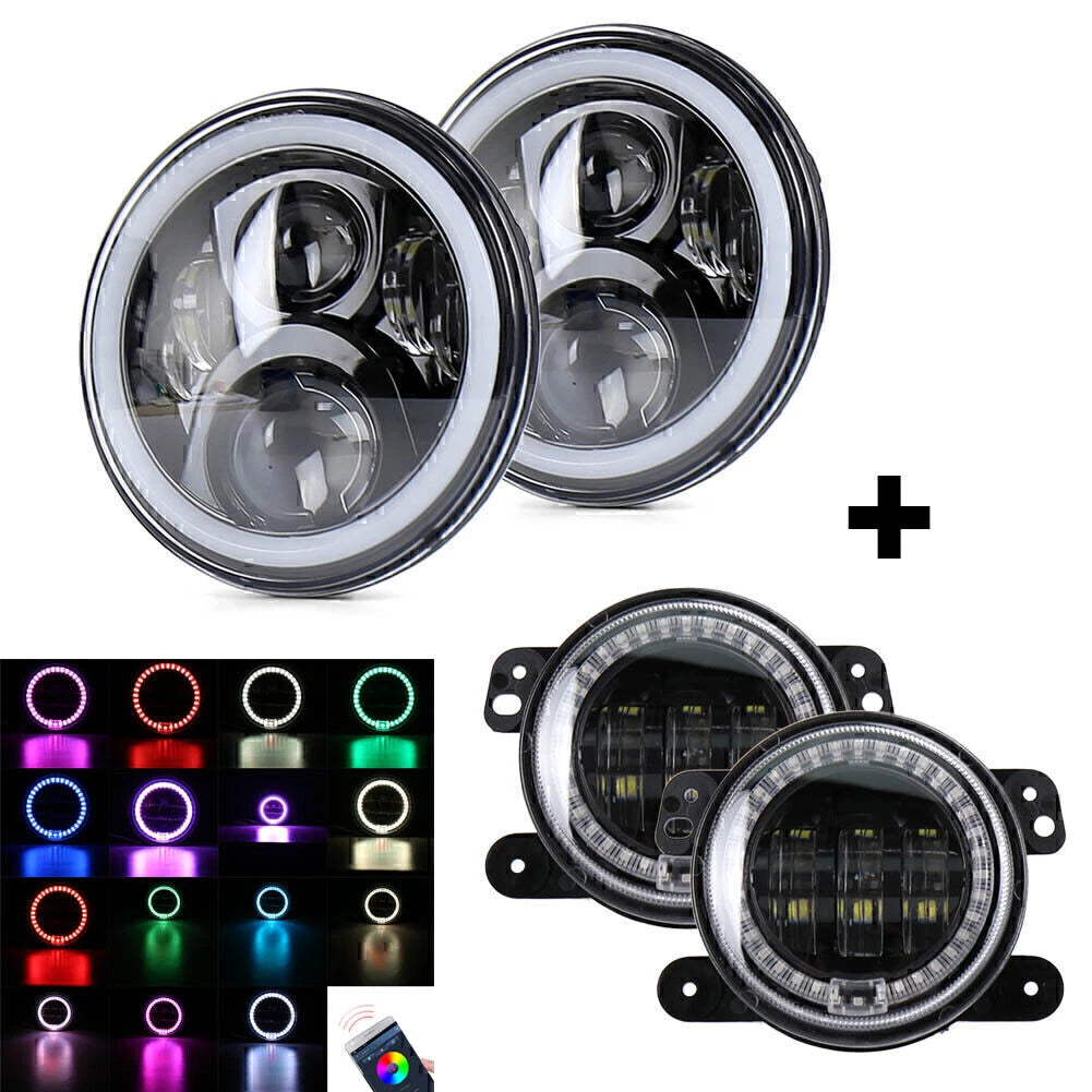 7" LED Headlights & 4" Fog Lights for Jeep Wrangler JK (1997-2017)
