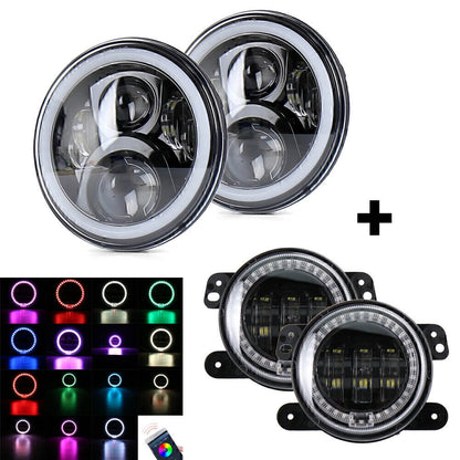7" LED Headlights & 4" Fog Lights for Jeep Wrangler JK (1997-2017)