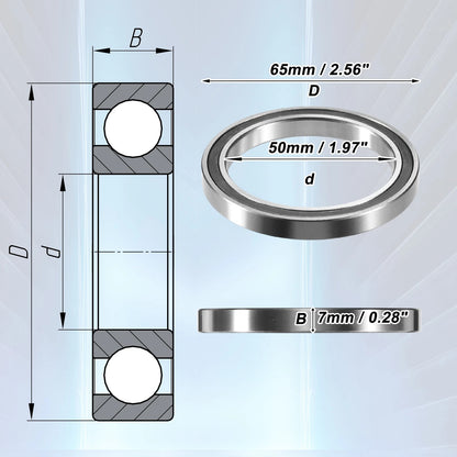 50x65x7mm Double Rubber Sealed Auto Deep Groove Ball Bearings for Car