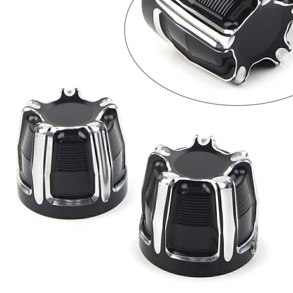 Black Front Axle Nut Cap Covers for Harley Softail Touring Street Glide Dyna XL