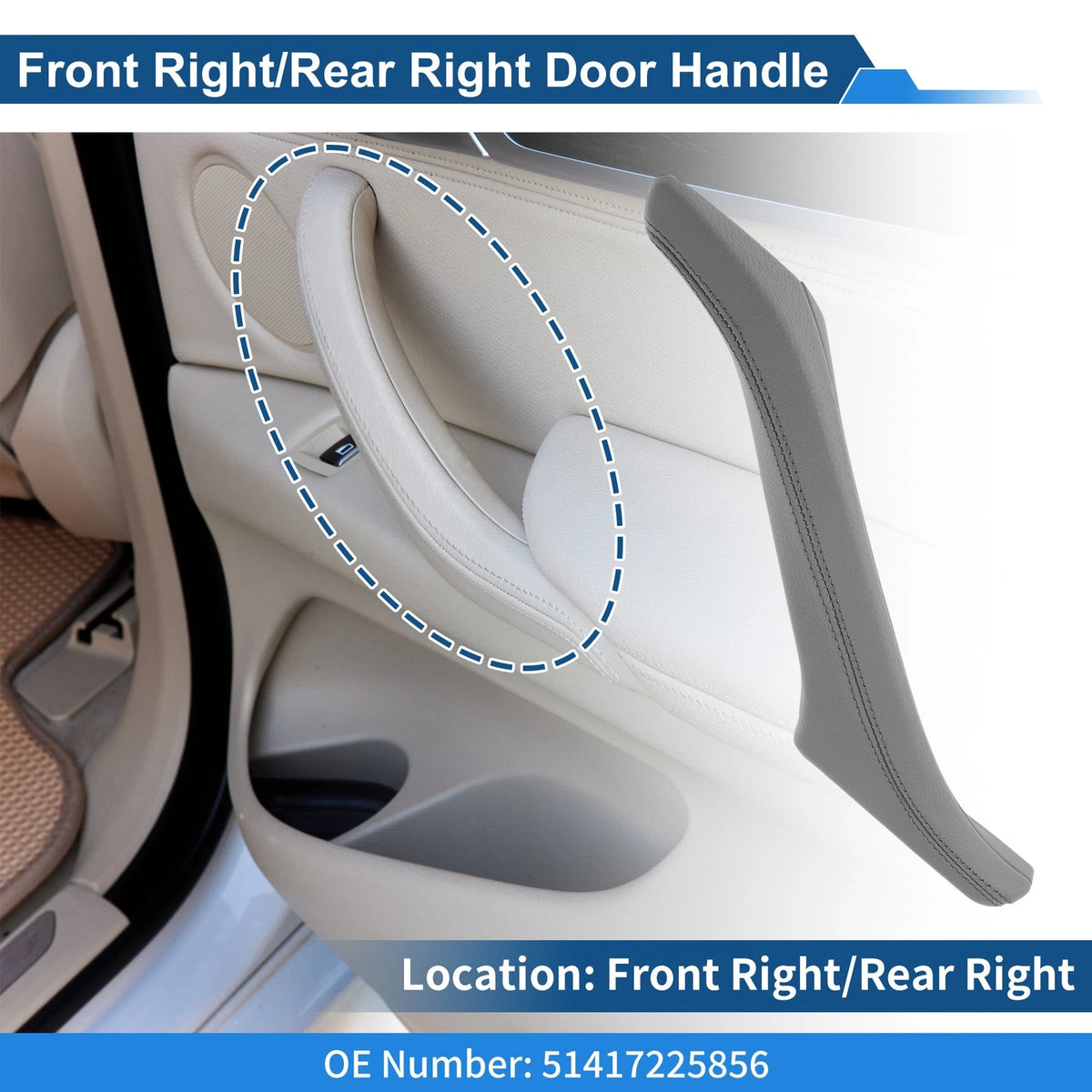 Inner Door Panel Handle Gray for BMW F10 F11 F18 (2010-2017)