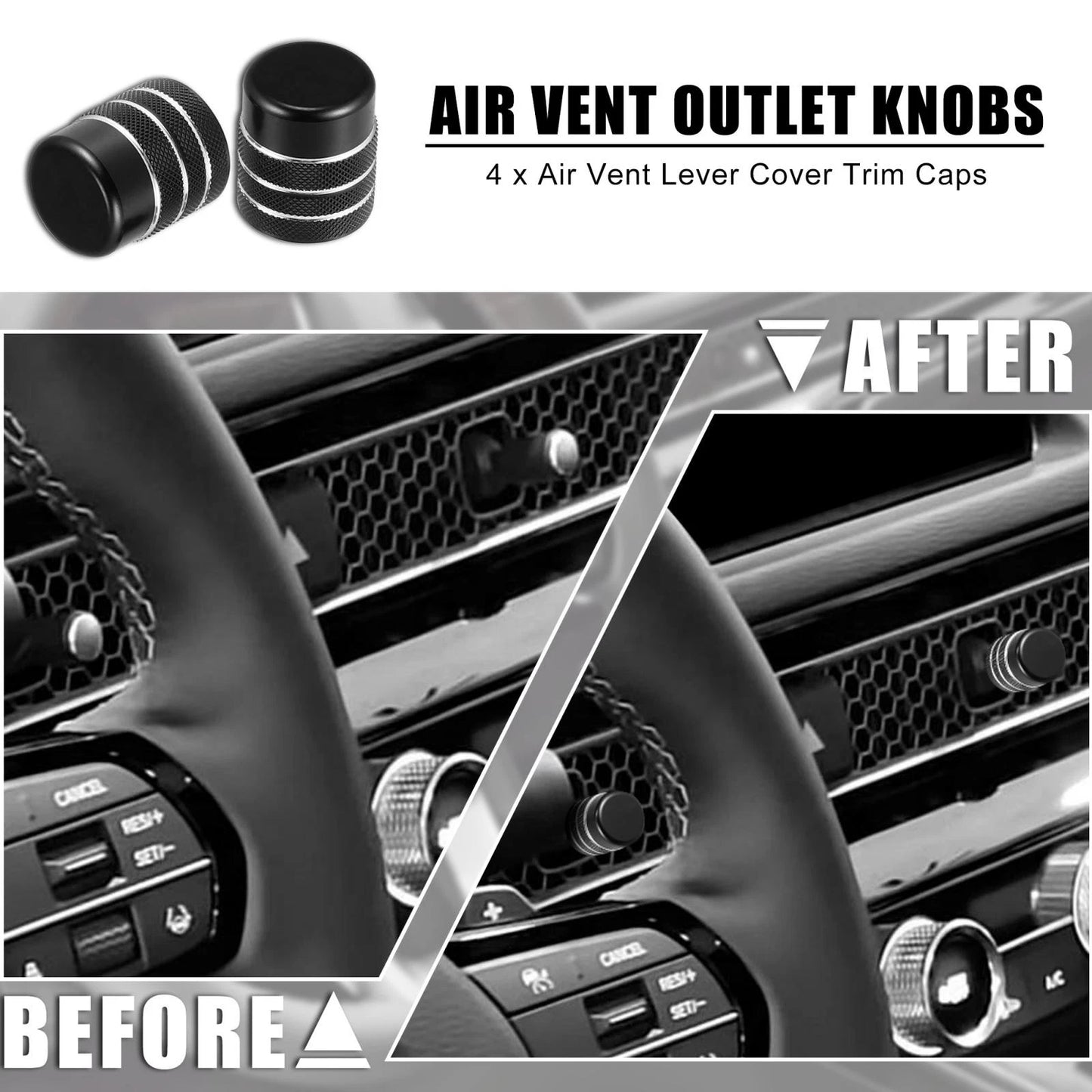 4 x Aluminum Alloy Black Air Vent Outlet Knob Covers for Honda Civic (2016-2021)