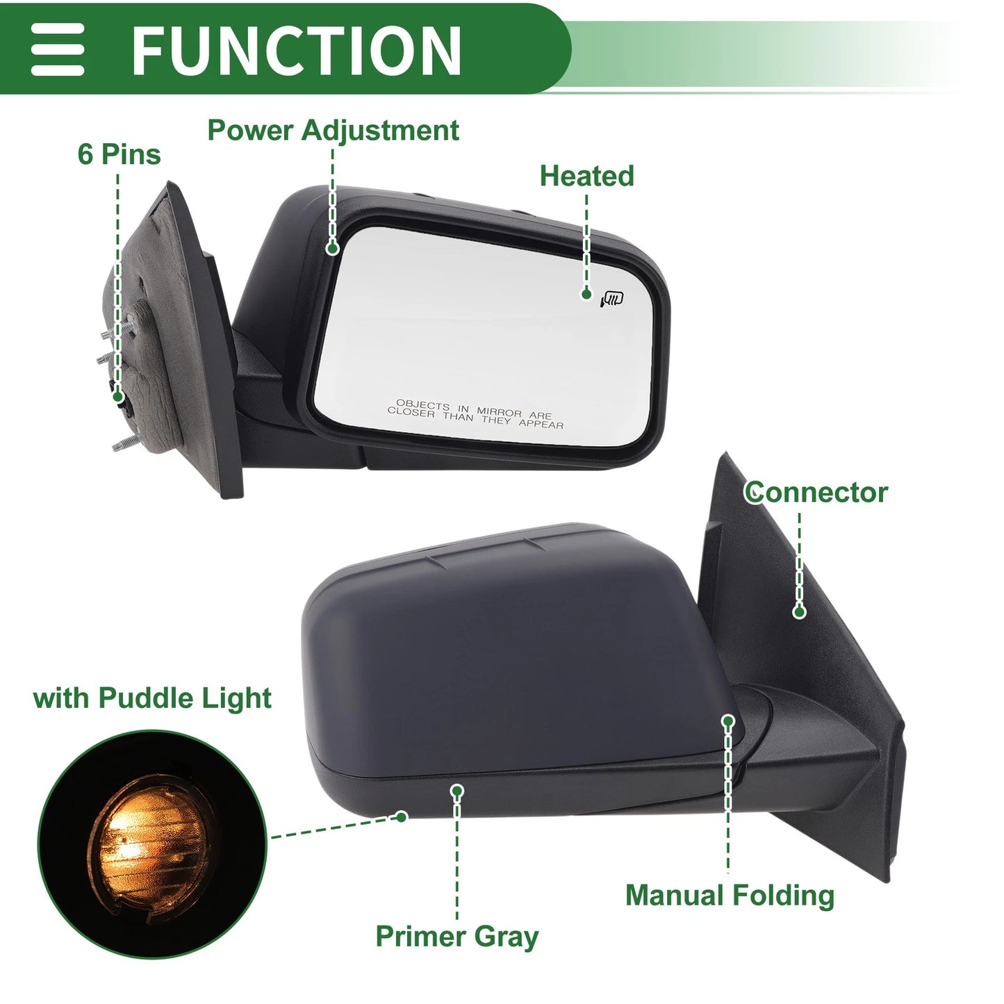 Right Driver Side Door Mirror for Ford Edge (2008-2010)