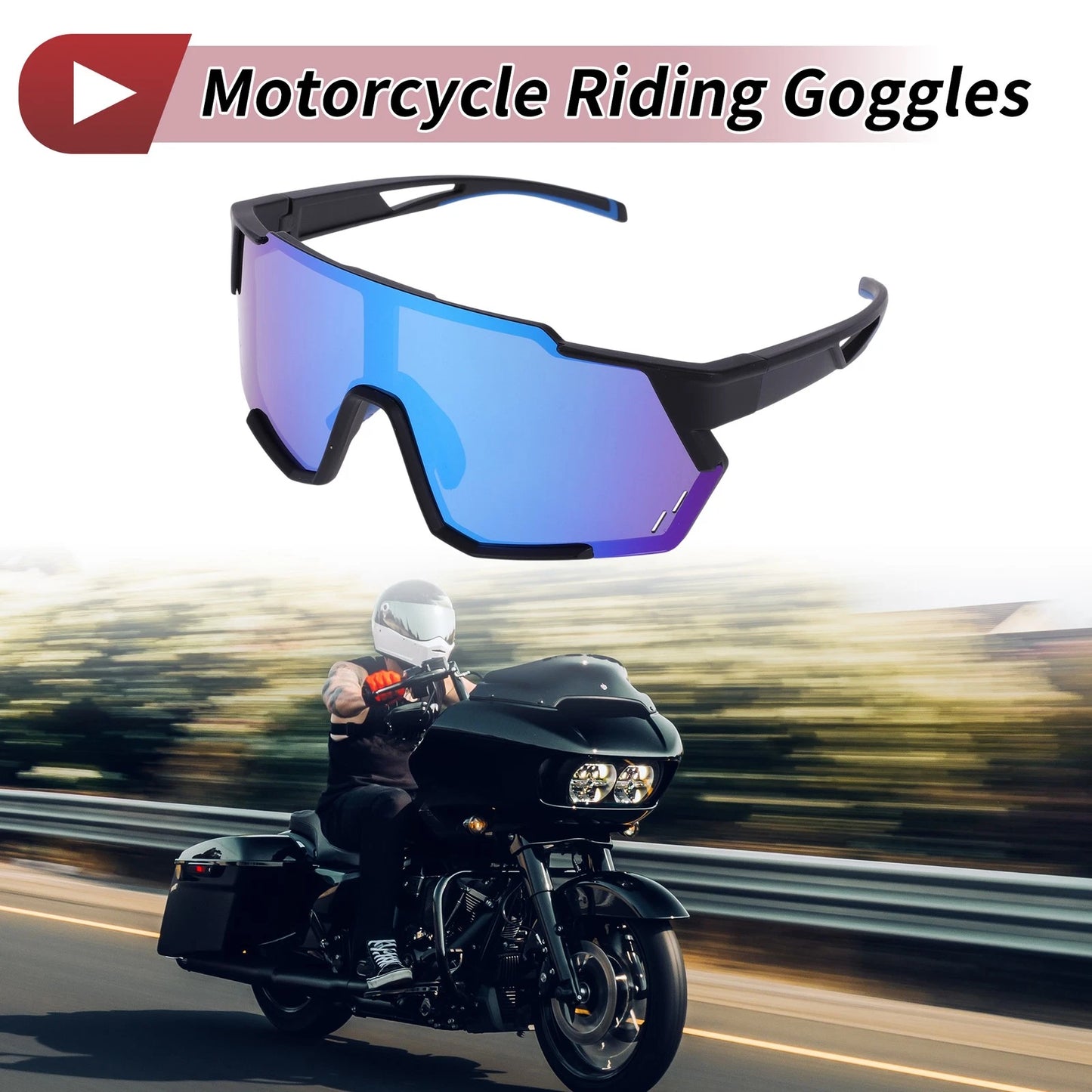 1 x Motorcycle Riding Goggles Blue Black Tri-Acetyl Cellulos PC for Make Model