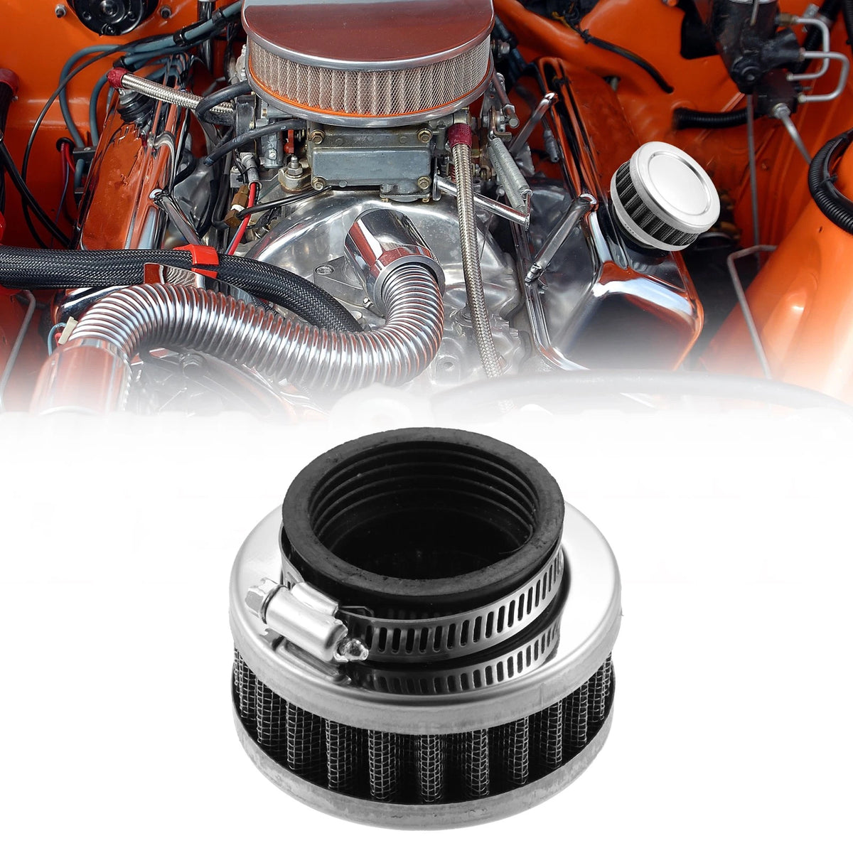 Universal / 40-42mm / Air Filter Cleaner Round Tapered Silver Tone for Motorcycle