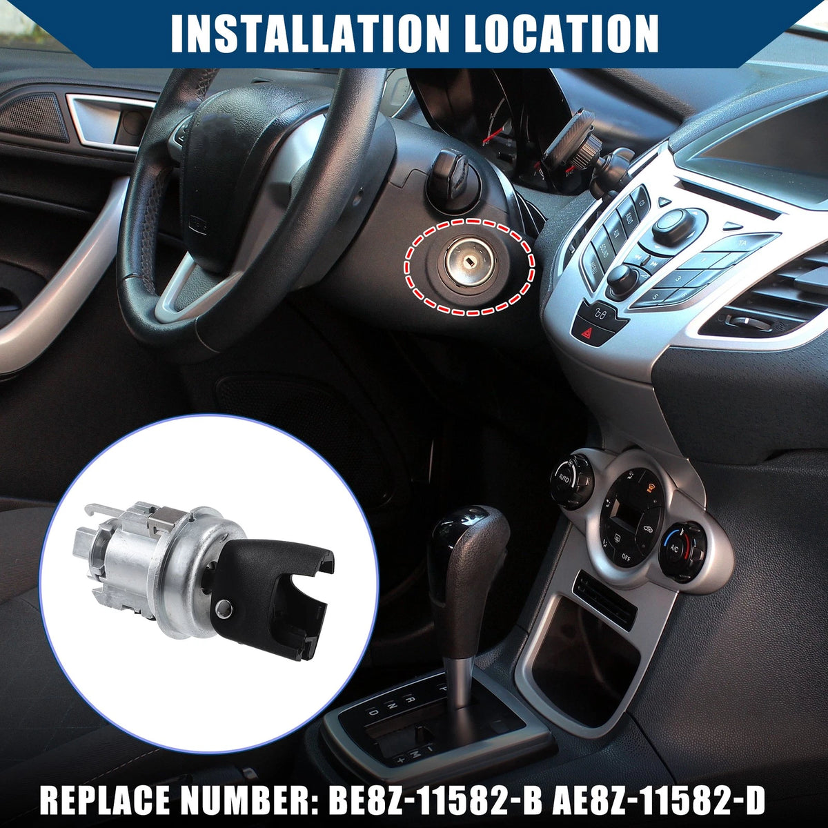 BE8Z11582B Ignition & Door Lock Cylinder Set with Keys for Ford Fiesta