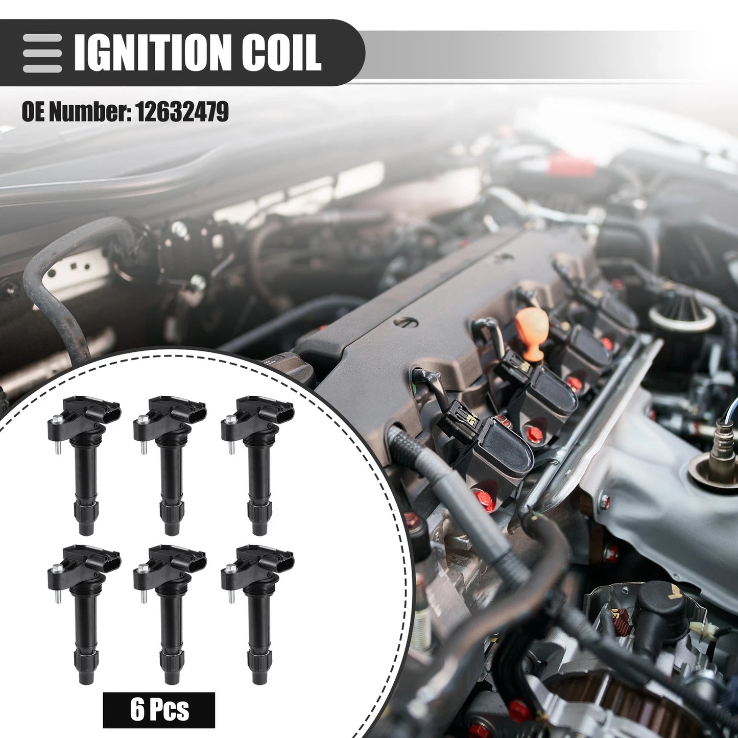 6x Engine Ignition Coil Assembly for Chevrolet Malibu (2008-2012)