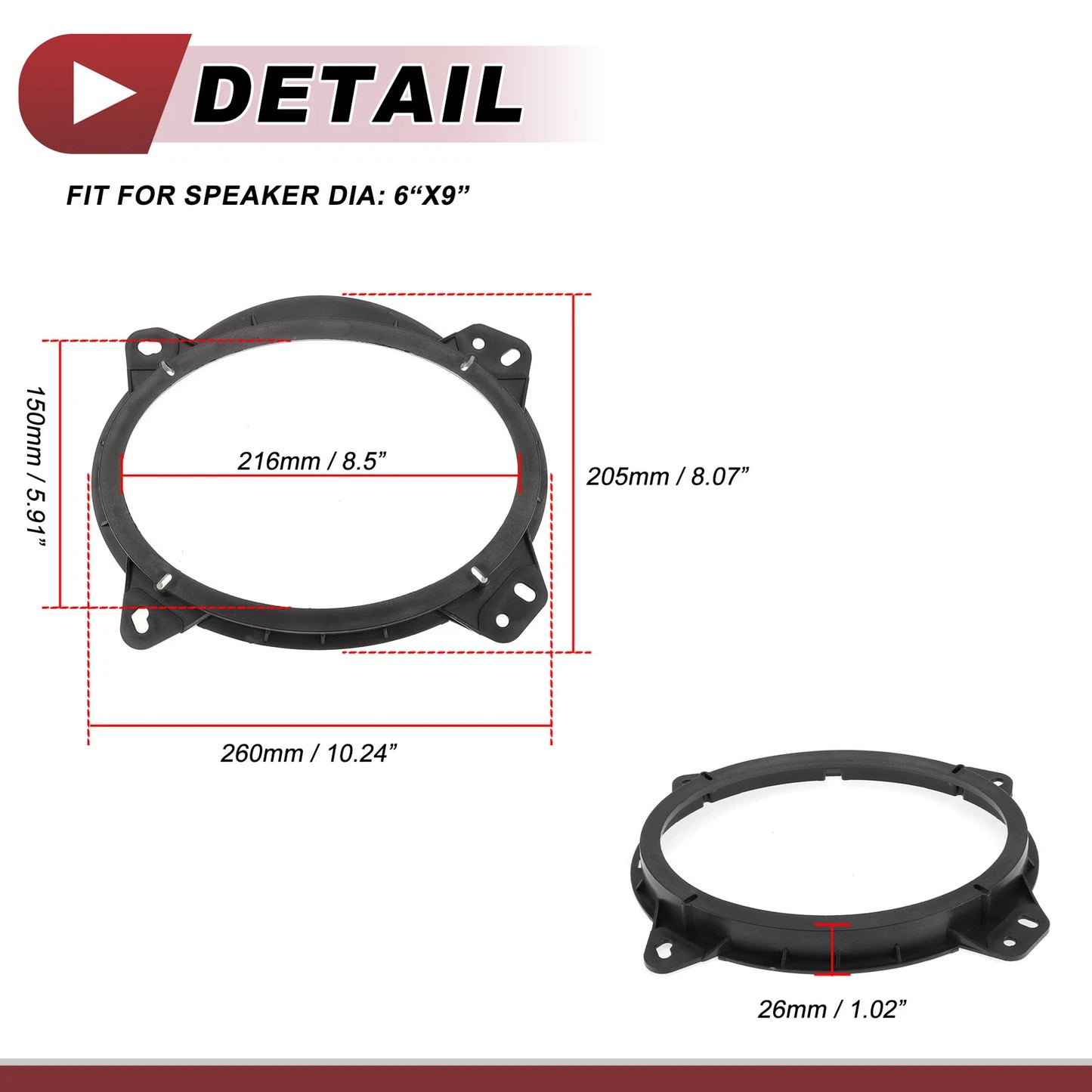 6"x9" Speaker Spacer Rings Adaptors for Toyota 4Runner (2003-2009)