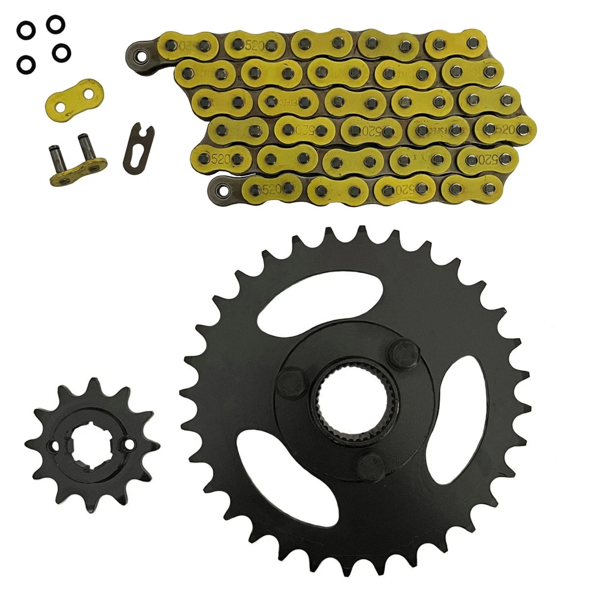 Yellow 520x60 O-Ring Chain & 12/32 Sprockets for Polaris RZR 170 (2009–2016)