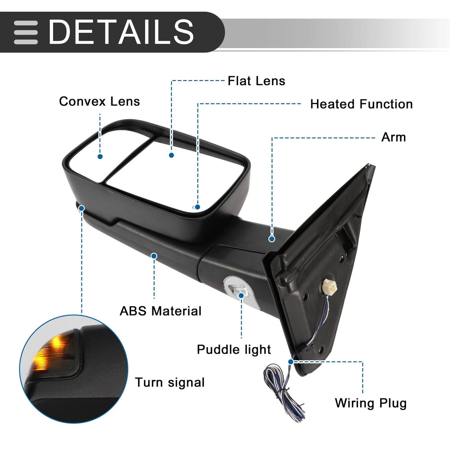 Tow Mirrors for Dodge Ram 2500-3500 Puddle Lamp Black (2003-2009)