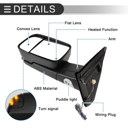 Tow Mirrors for Dodge Ram 2500-3500 Puddle Lamp Black (2003-2009)
