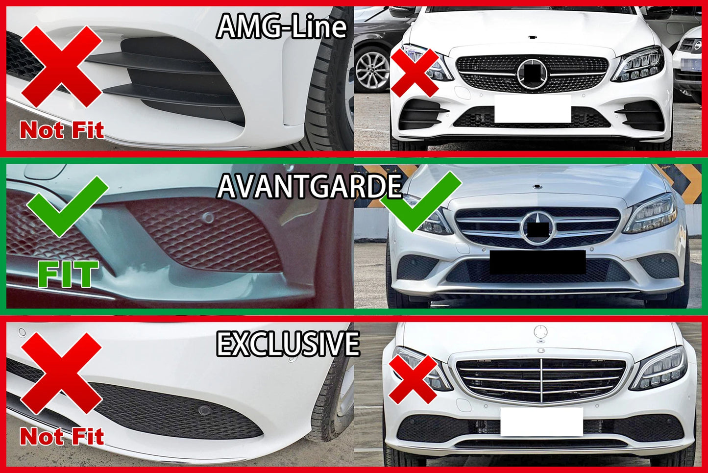 Lower Side Grill Side Front Bumper for Mercedes Benz C-Class W205 (2019–2021)