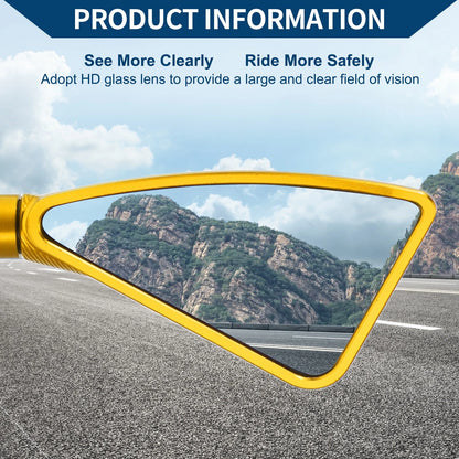 2 x Motorcycle Rear View Mirrors Triangle Gold Tone Aluminum Alloy