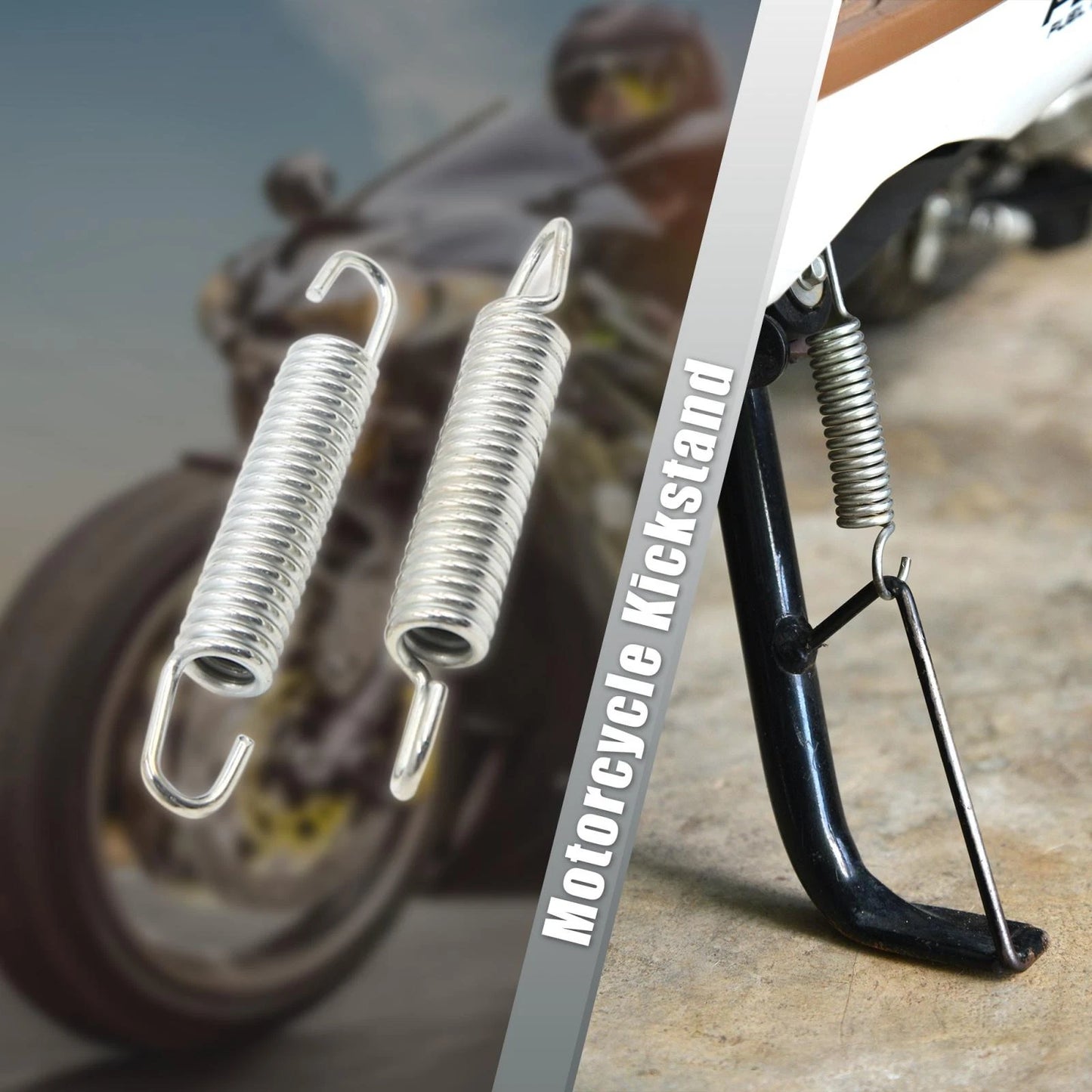 2 x 10cm Silver Tone Metal Motorcycle Side Kickstand Spring for Honda CG125