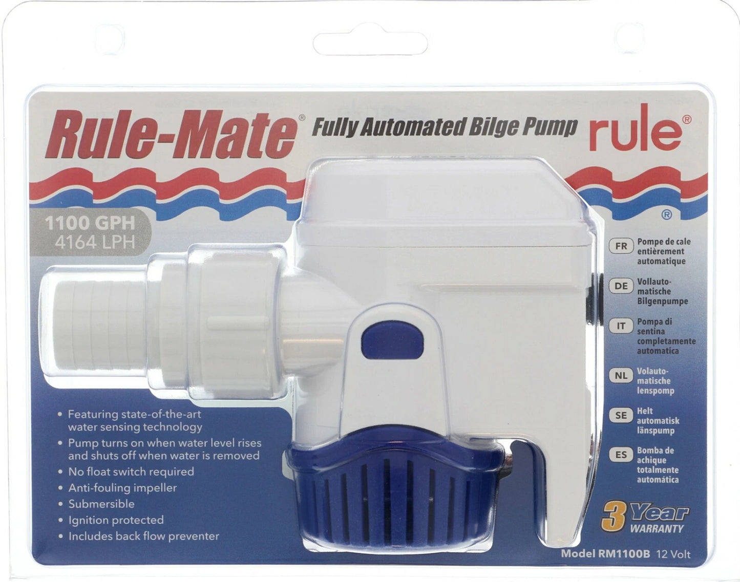 Automatic Bilge Pump 1100 GPH for Boats - Rule Mate, 1-1/8" Outlet