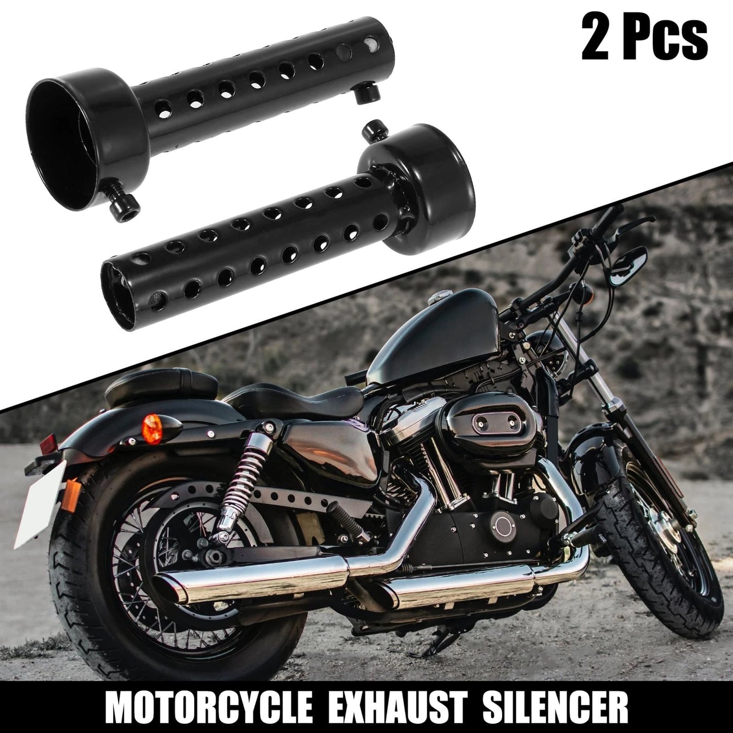 2 x 45mm Universal Motorcycle Exhaust Silencer Muffler Pipe Black
