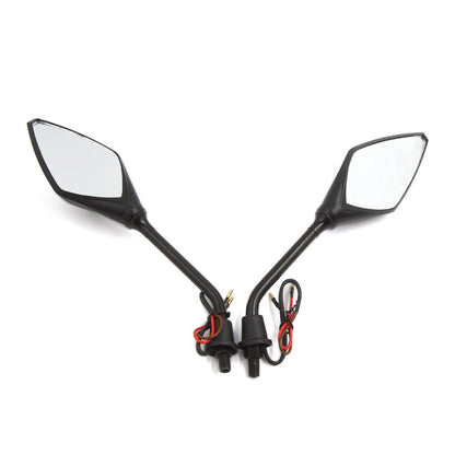 Pair 10MM Thread Yellow LED Turn Signals Indicator Side Mirrors for Motorcycle