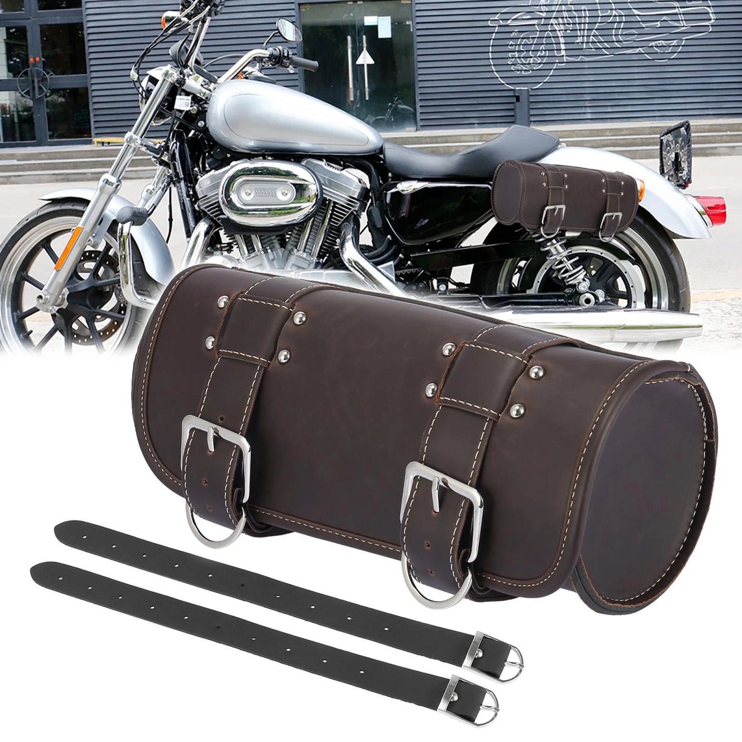 Waterproof Faux Leather Handlebar Tool Bag for Universal Motorcycle