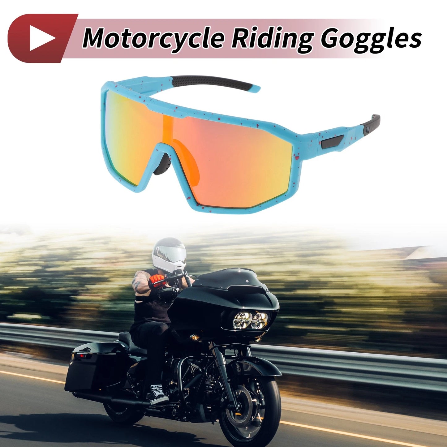 Motorcycle Riding Goggles Red Lens Blue Red Frame for Motorcycle