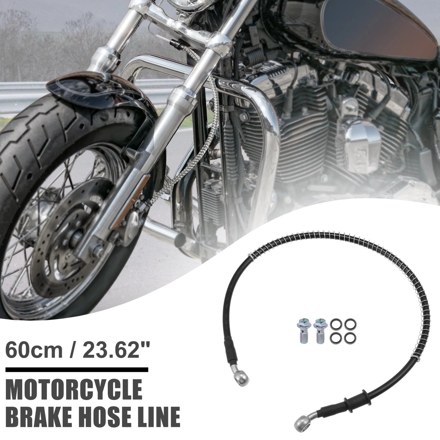 60cm Brake Line Oil Hose Pipe with Spring Protection Black for Motorcycle