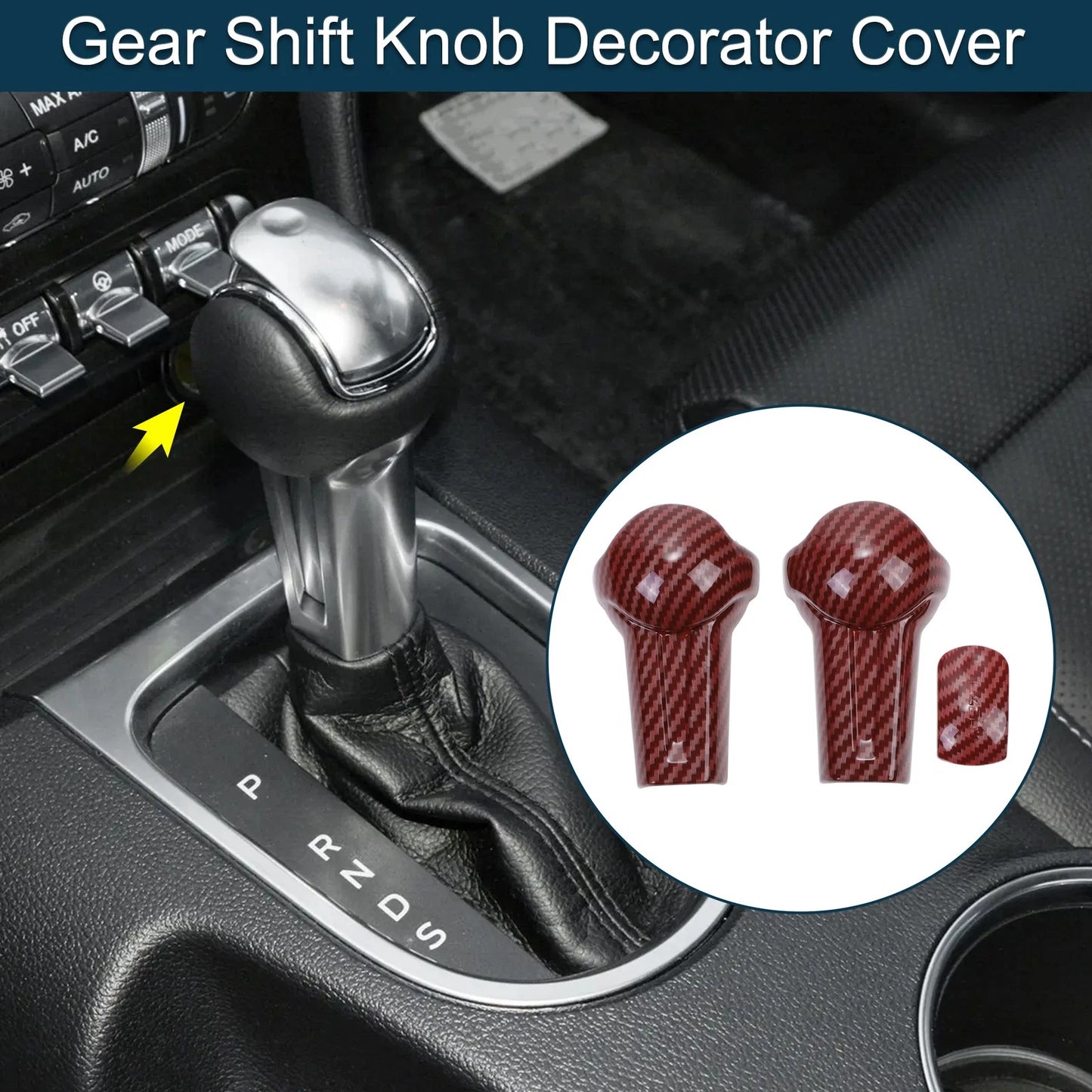 Gear Shift Knob Cover for Ford Mustang 2015-2023 - Red Decorator 1 Set