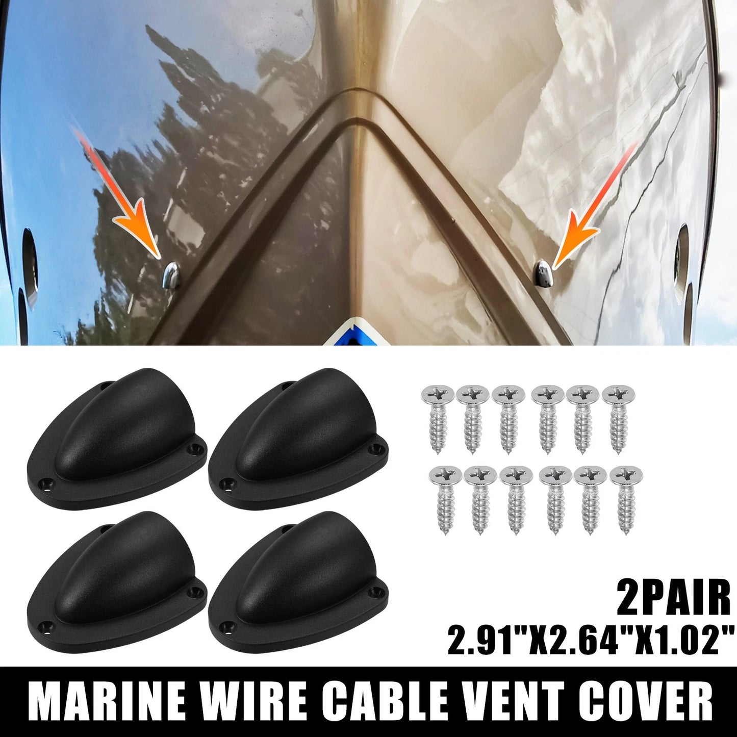 Transducer Cap / 2 x 2.91"x2.64" Clam Shell Vent Wire Cover Black for Marine Boat
