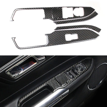 Carbon Fiber Window Switch Door Handle Cover Trim fit For Ford Mustang 2015-2018