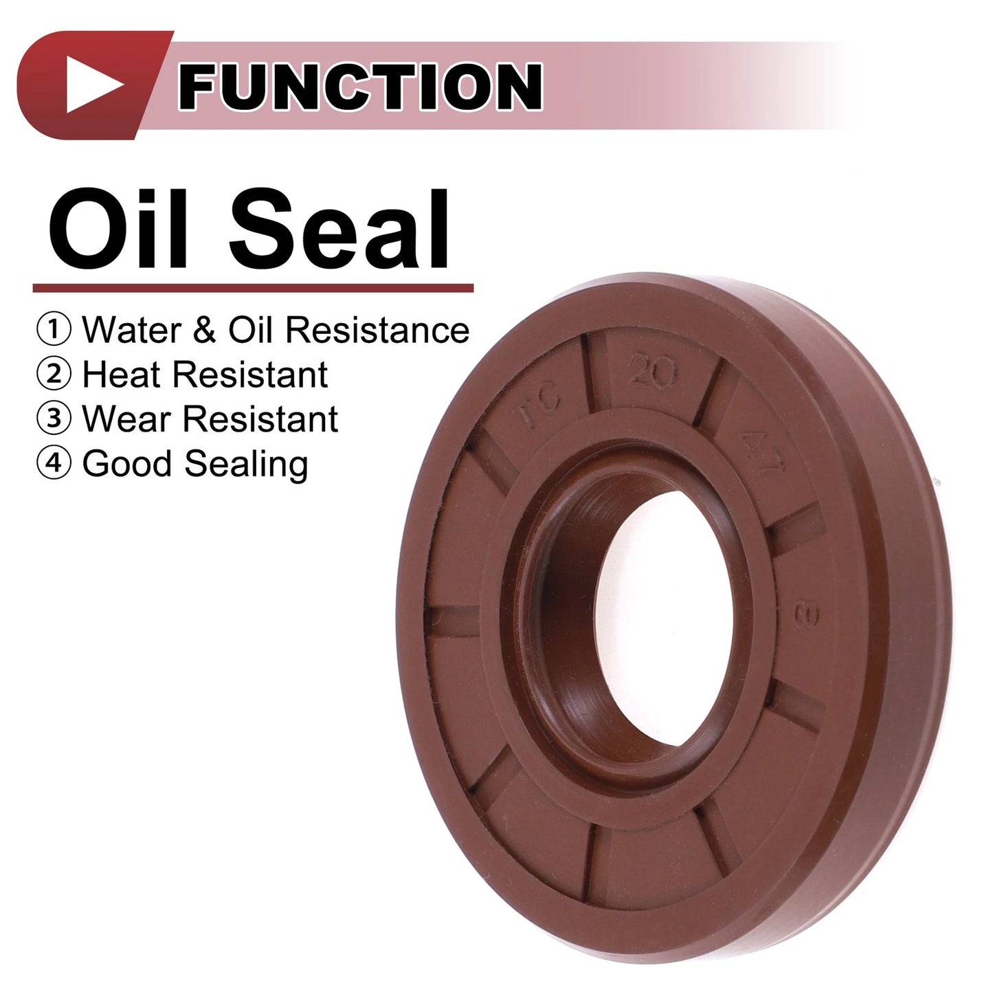 Oil Seal 20x47x8mm 2 x Seal Ring Rotary Shaft FKM Brown