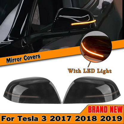 Rear Side Mirror Cover w/LED Light for Tesla Model 3 (2017-2023)