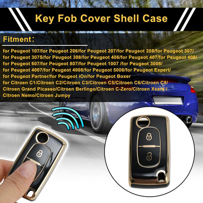 Black Gold Tone TPU Silicone Key Case for Peugeot 107 (2005-2014)