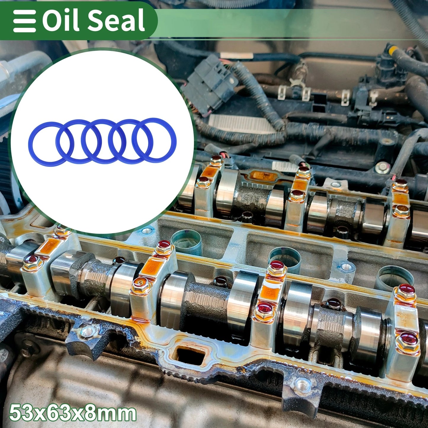 Oil Seal 53x63x8mm Rotary Shaft Seal TPU High Pressure Blue 5 Pcs