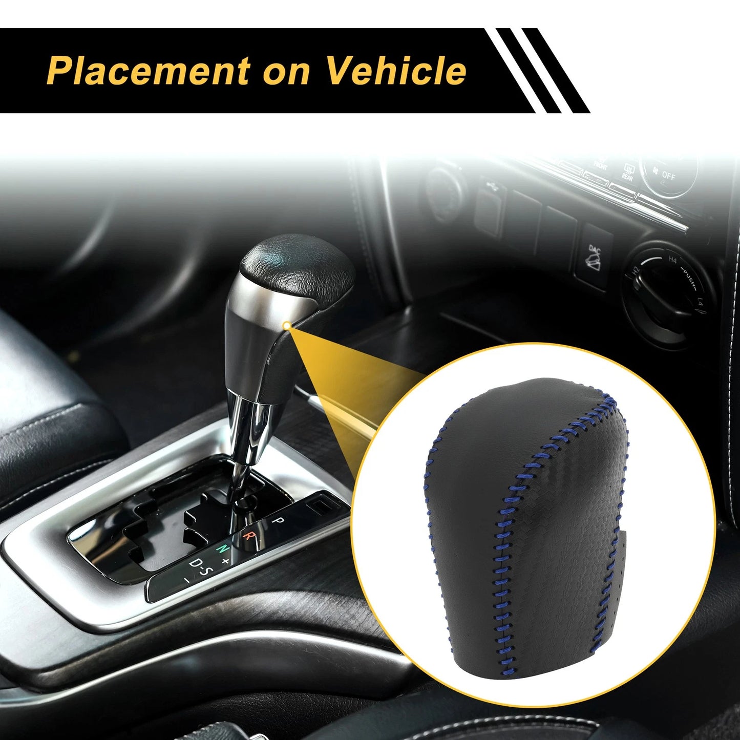 Car Gear Shift Knob Cover 1 Pc for Honda Civic (2016-2021) Black Blue Faux Leather