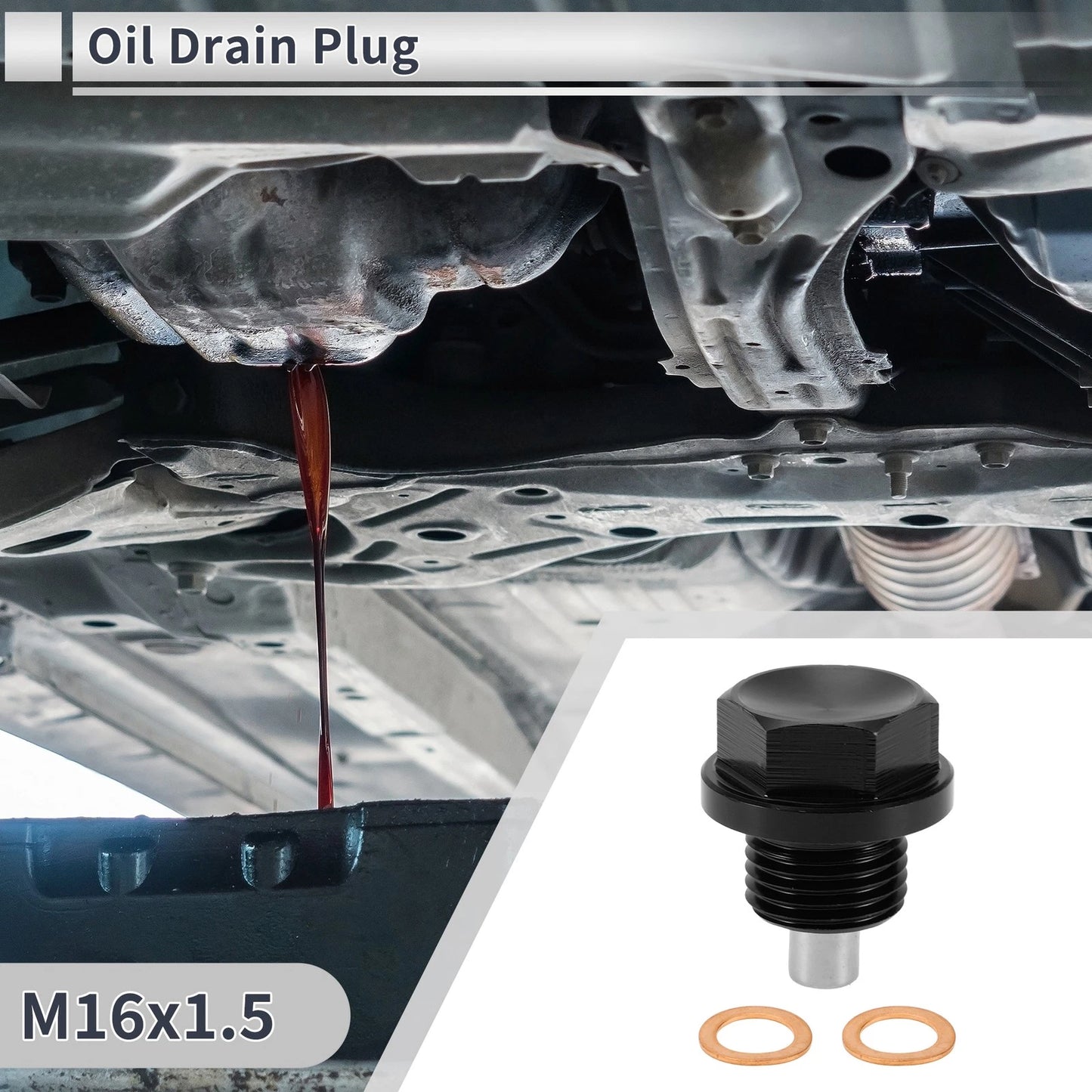 Set M16x1.5 Engine Oil Drain Plug with Gasket for Car Motorcycle Boat Black