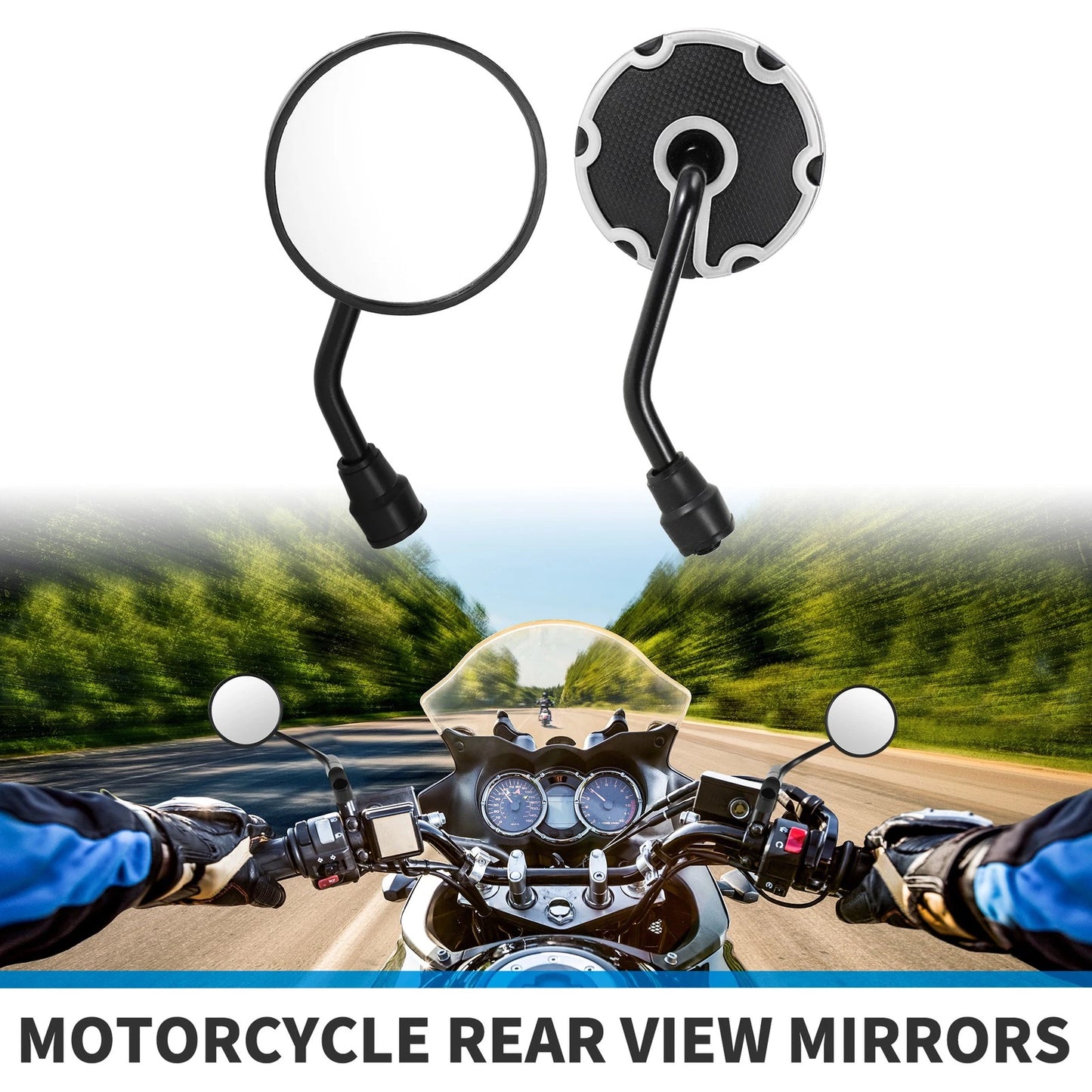 M10 Motorcycle Rear View Mirrors Round Handlebar White & Black Iron