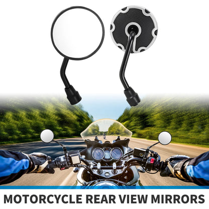 M10 Motorcycle Rear View Mirrors Round Handlebar White & Black Iron