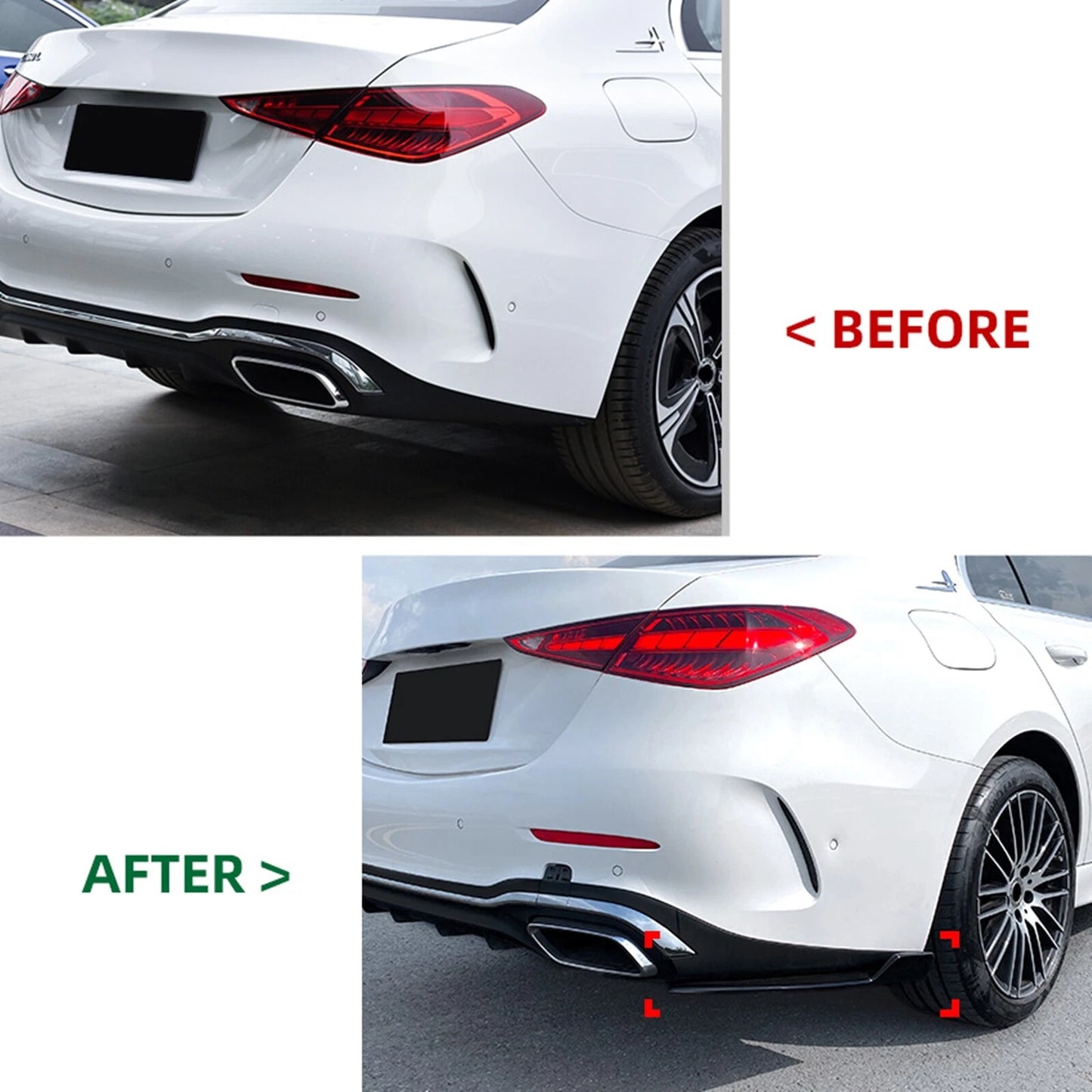 Gloss Black Rear Bumper Side Covers for Benz C Class W206 C200 C300 AMG (22-24)