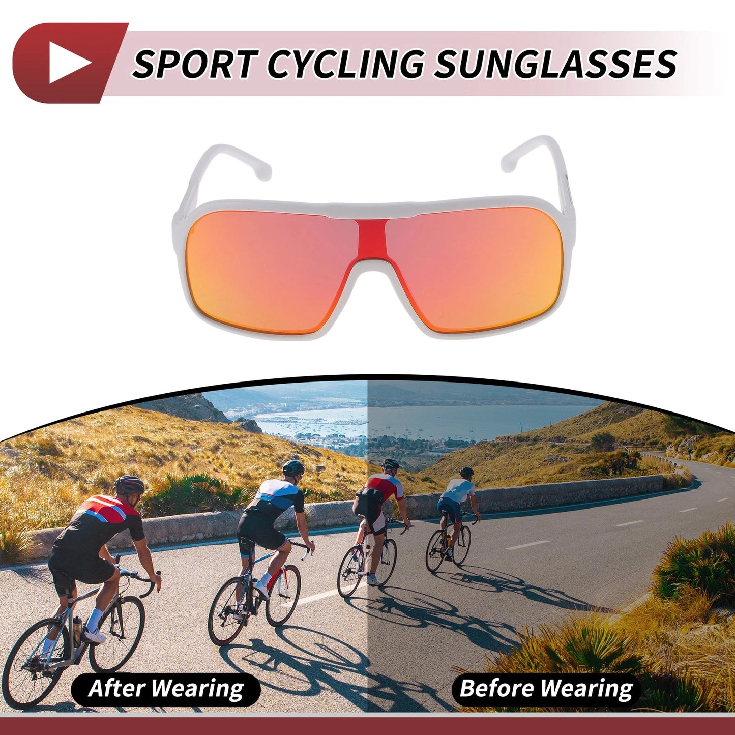 Motorcycle Riding Goggles Red Lens Black White Frame Tri-Acetyl Cellulos UV400