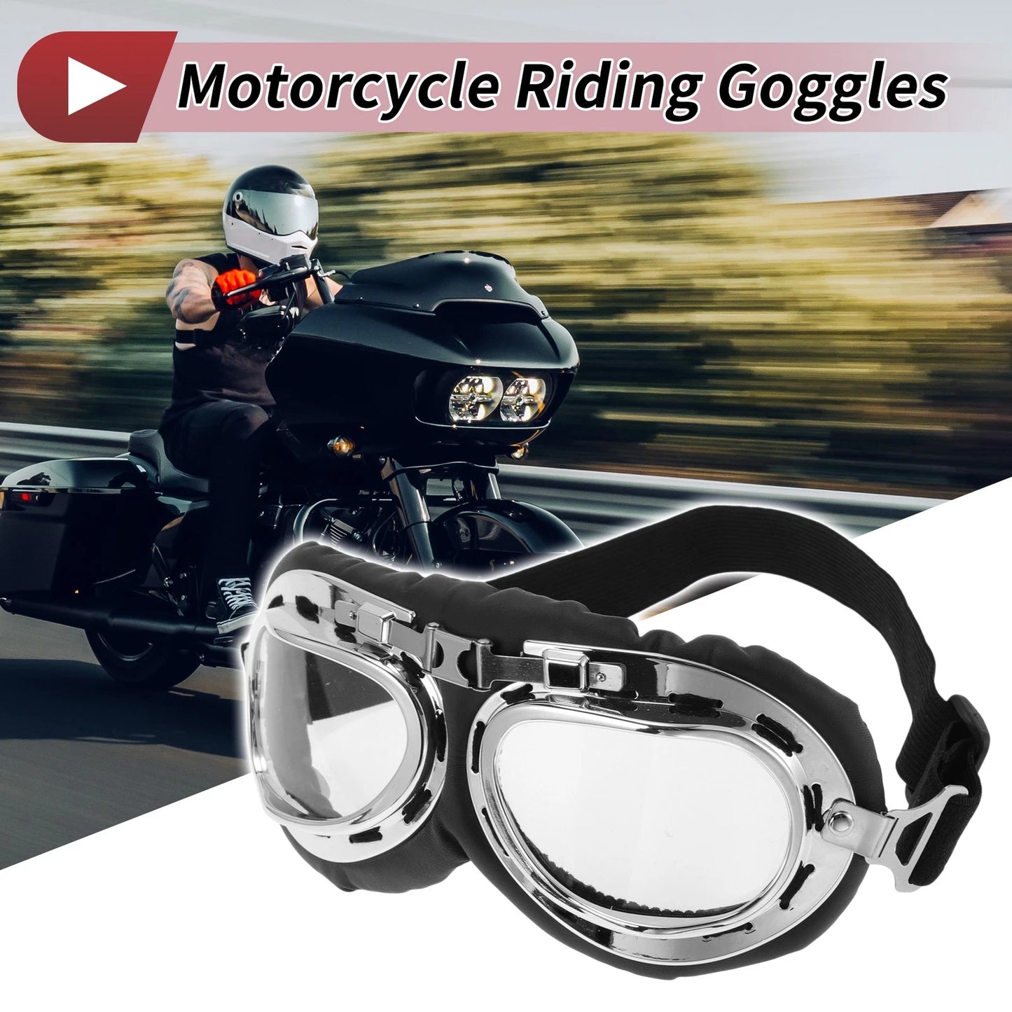 Motorcycle Riding Goggles Transparent Lens Black Frame Cycling Sunglasses
