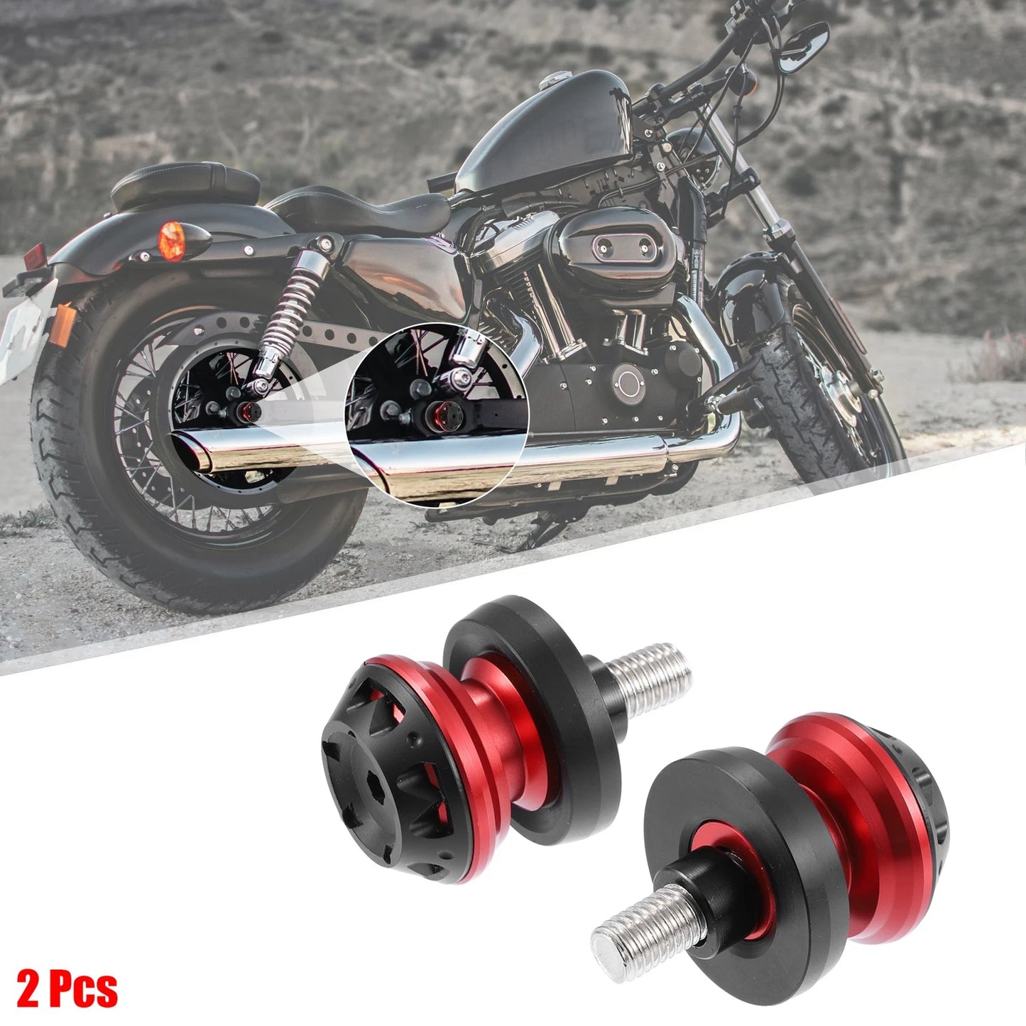 2 x 10mm M10x1.5 Red Aluminum Swing Arm Spools Sliders Stand for Motorcycle
