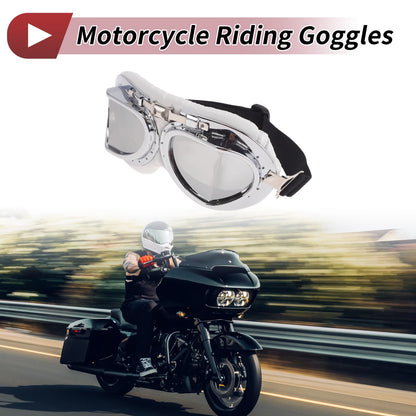 Motorcycle Riding Goggles Silver Tone Lens White Silver Tone Frame PC PU Sponge