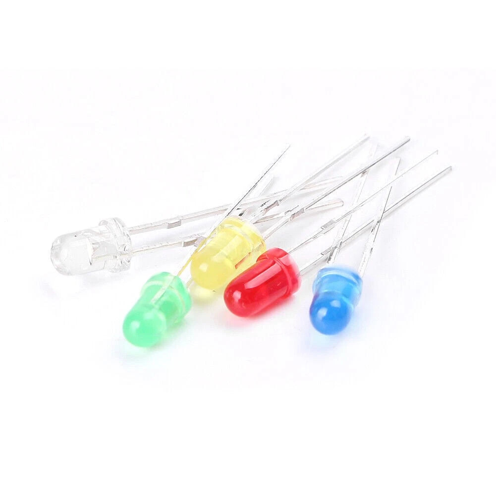 500 x 3mm LED Light Assortment Kit for DIY Projects - White, Yellow, Red, Blue, Green