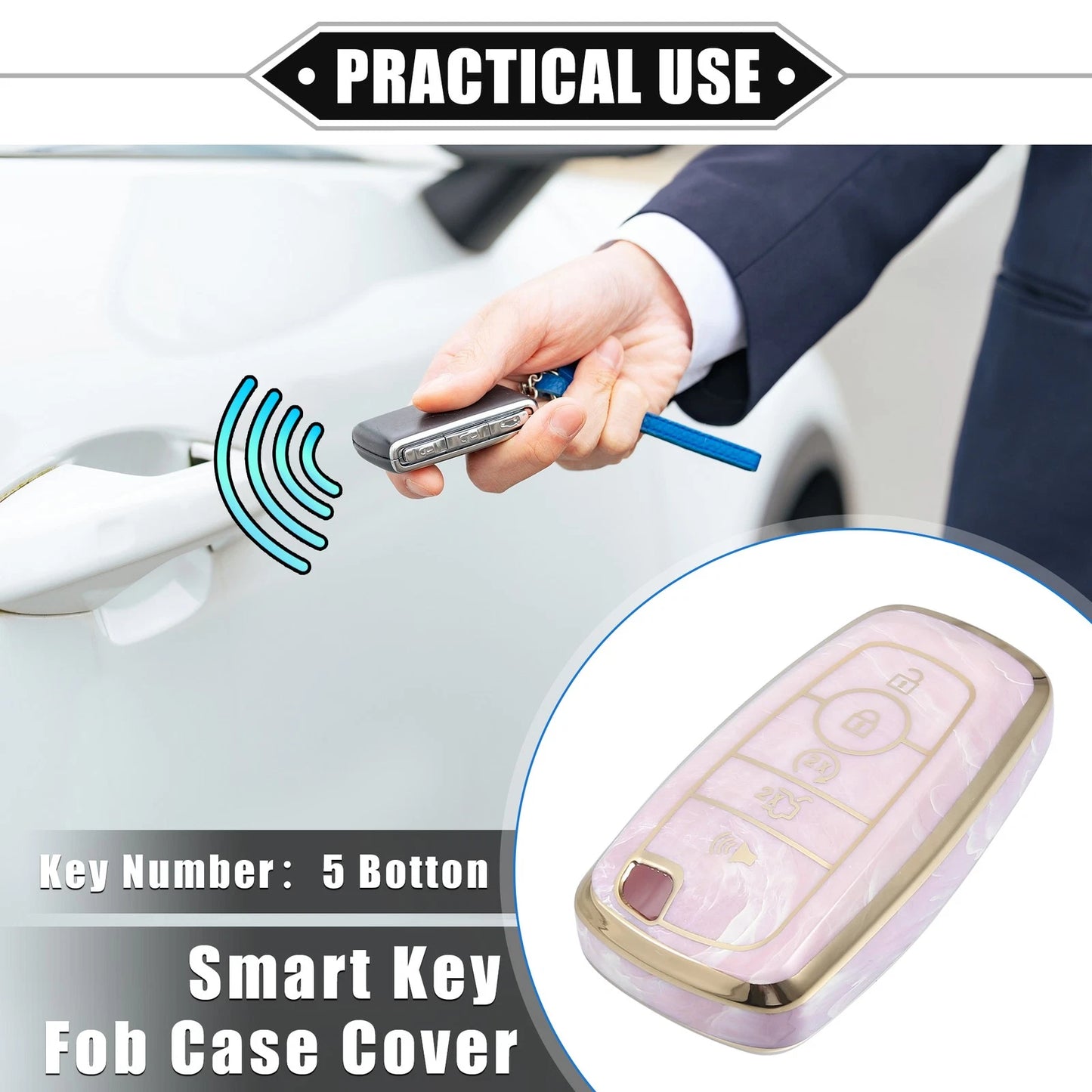 Key Fob Cover 5 Button for Ford Smart Key (Compatible) - Pink
