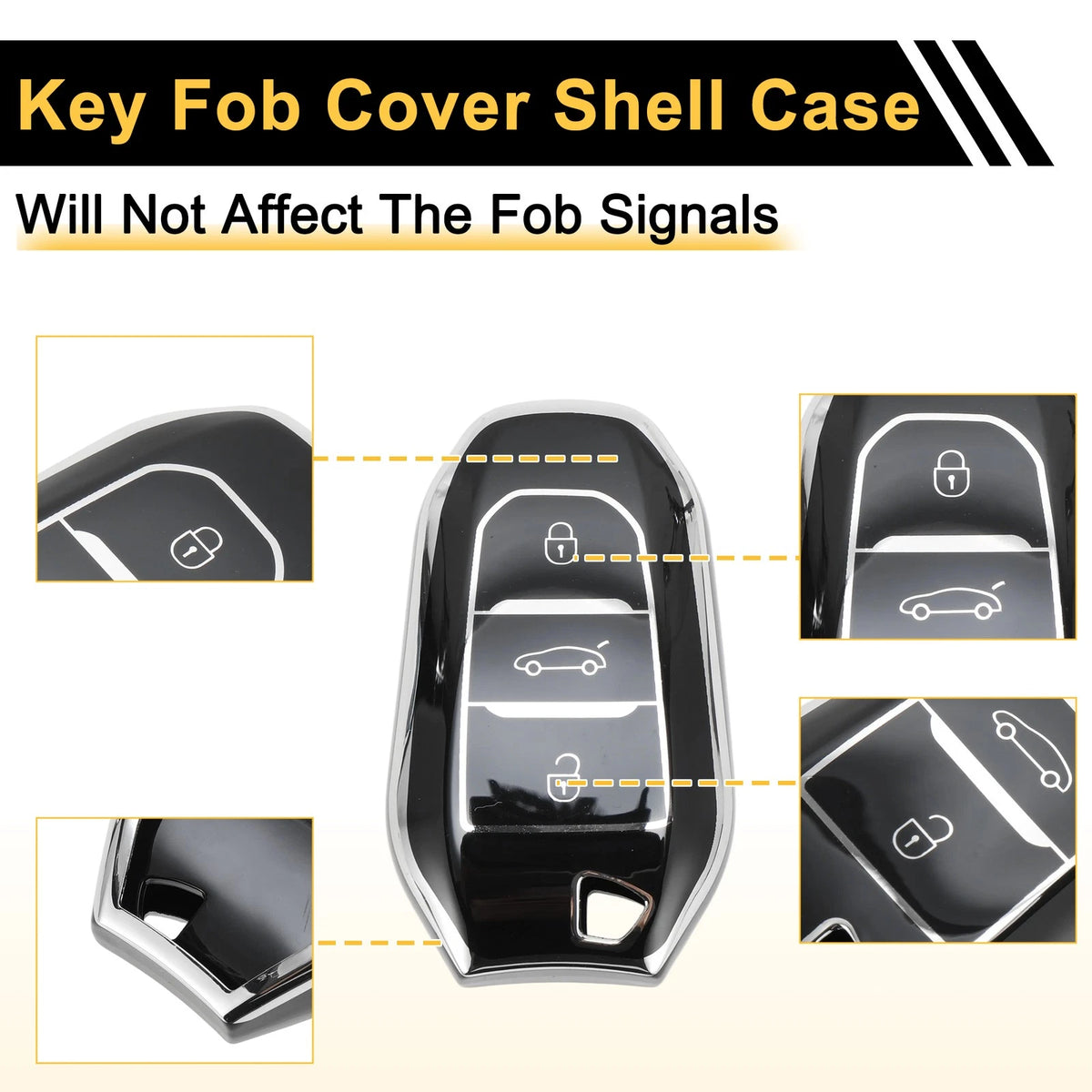 Black Silver TPU Key Fob Shell Cover Case for Peugeot 308 (2007-2014)
