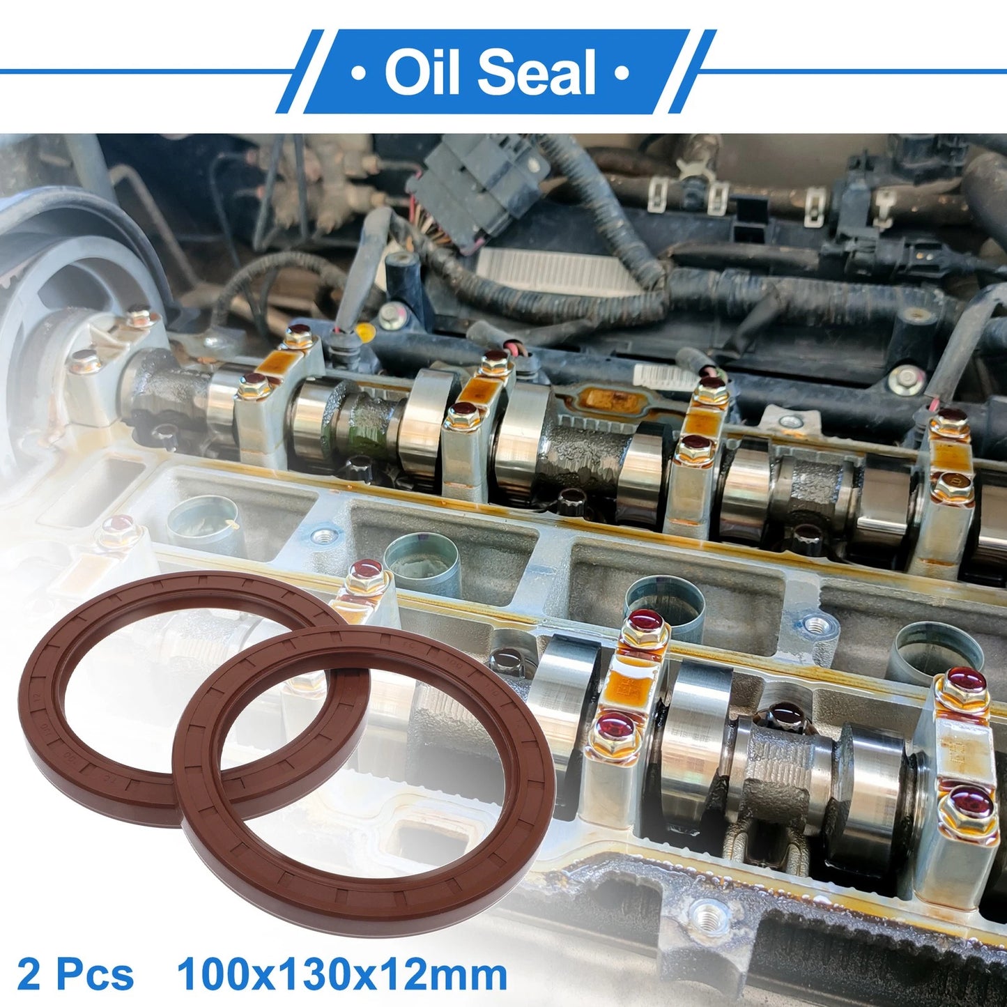 Oil Seal 100x130x12mm 2 x Seal Ring Rotary Shaft FKM Rubber Brown