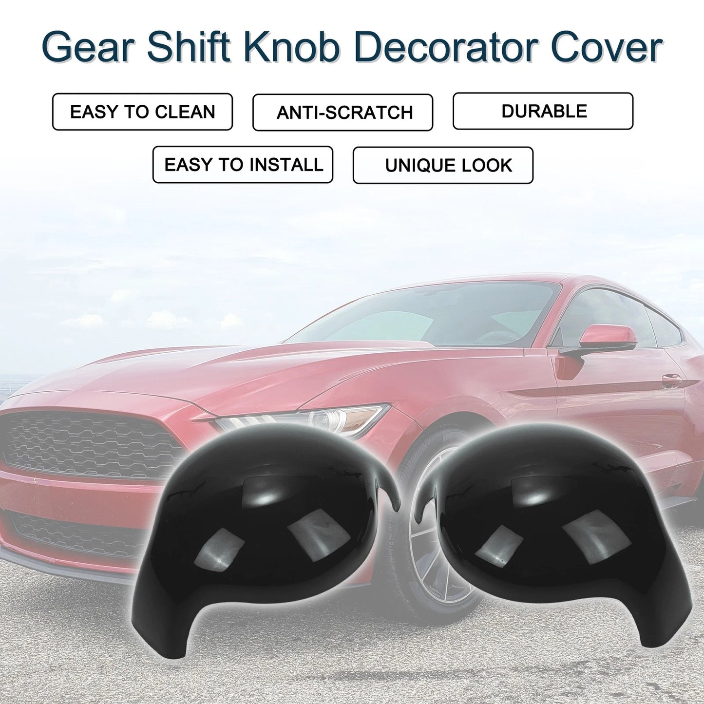 Black Gear Shift Knob Cover for Ford Mustang (2015-2023) 1 Set