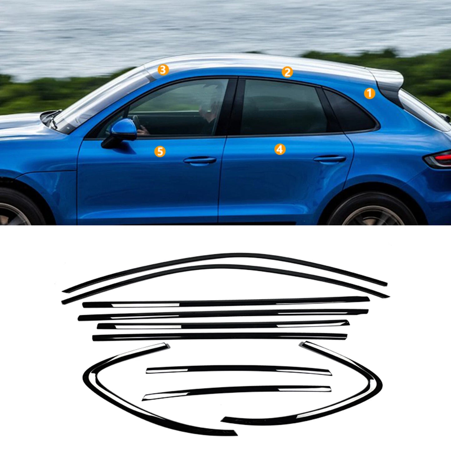Gloss Black Window Strip Seal Belt Trims for Porsche Macan (2014-2025)